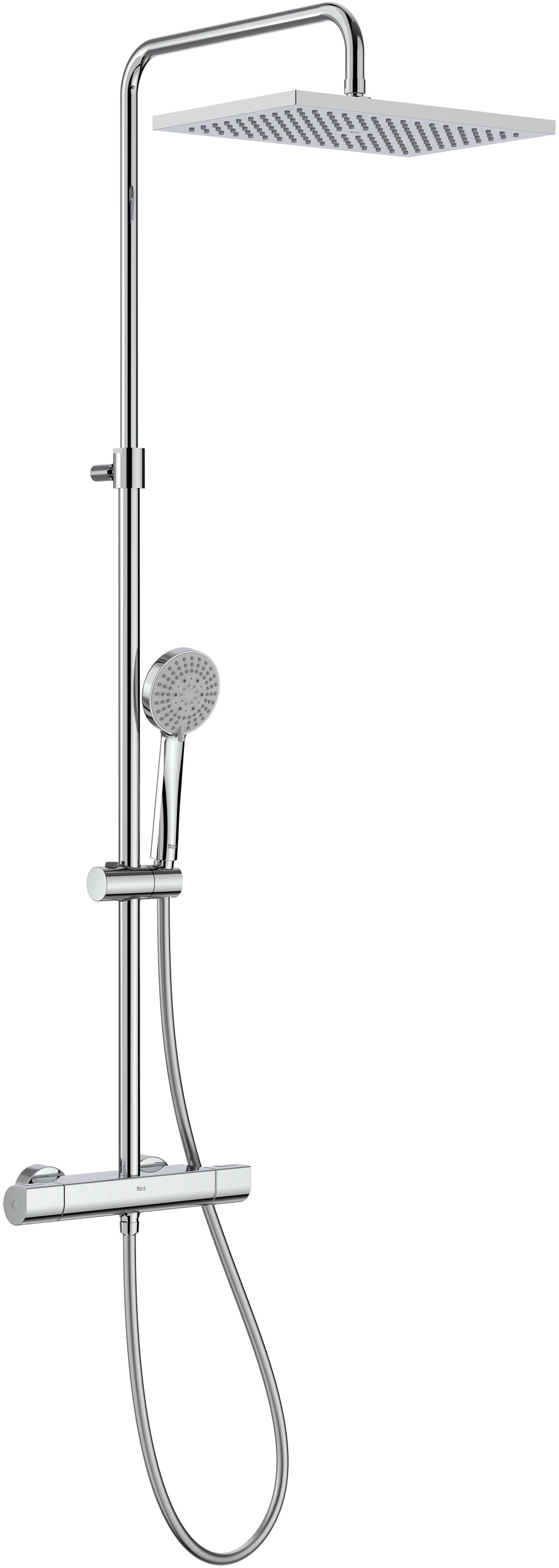 Roca Even-t Square conjunto de ducha a pared con termostato con rociador con efecto lluvia cromo A5A202EC00
