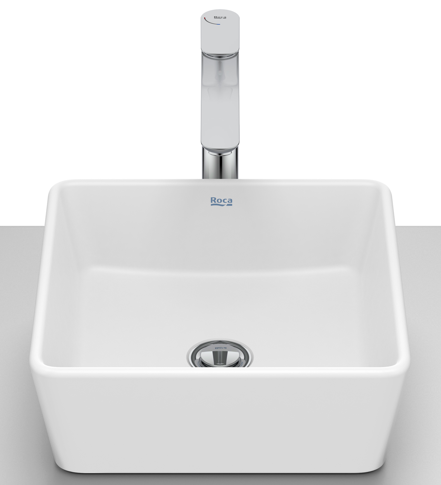 Roca Optica lavabo 35x35 cm cuadrada sobre encimera blanco A327B12620
