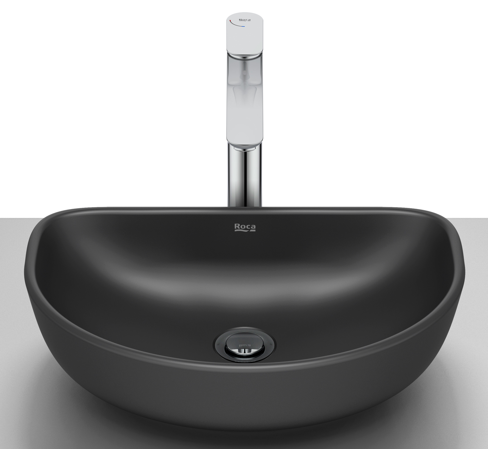 Roca Optica lavabo 45x30 cm semicircular sobre encimera negro A327C10080
