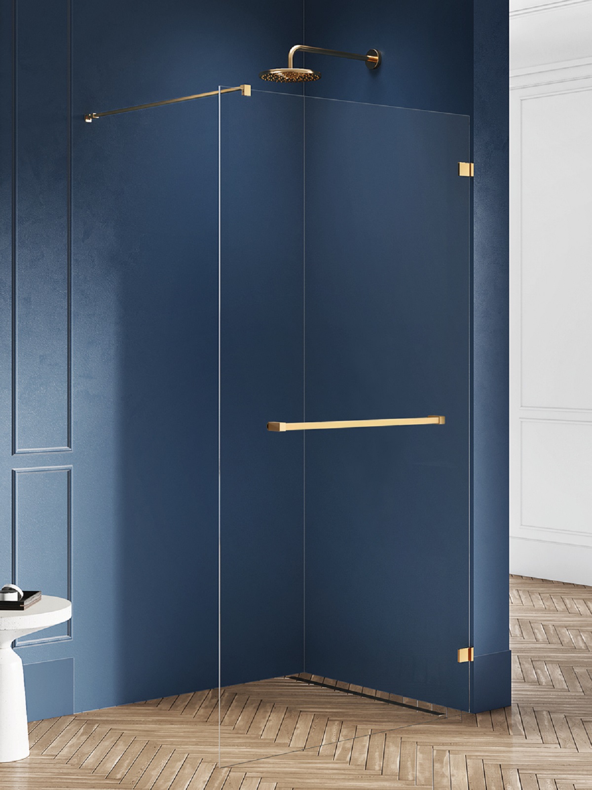 New Trendy Avexa Gold Brushed ścianka prysznicowa walk-in 120 cm złoty szczotkowany/szkło przezroczyste EXK-7039