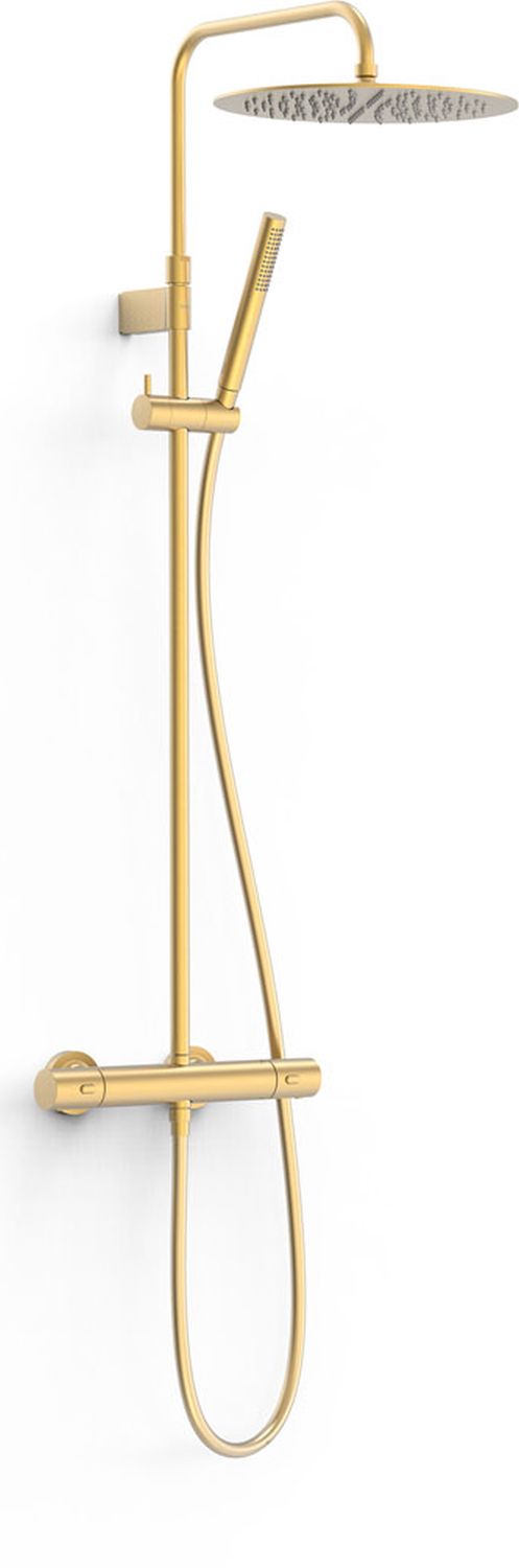 Tres Over-Wall conjunto de ducha a pared con termostato con rociador con efecto lluvia oro 19039302OM