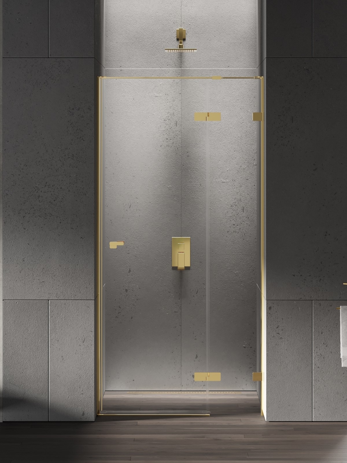 New Trendy Eventa Gold Shine puerta de ducha 90 cm oscilante oro brillante/vidrio transparente EXK-4674