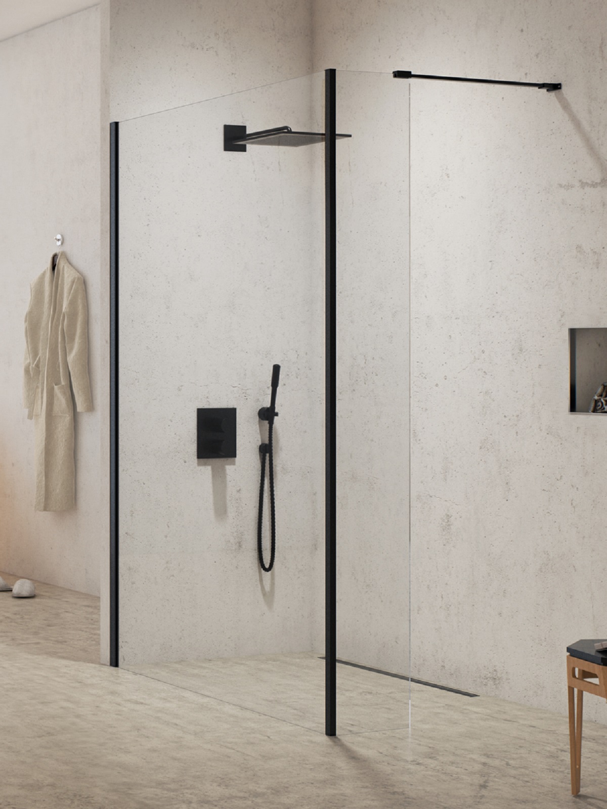 New Trendy New Modus Black mampara de ducha walk-in 30 cm negro mate/vidrio transparente EXK-5570