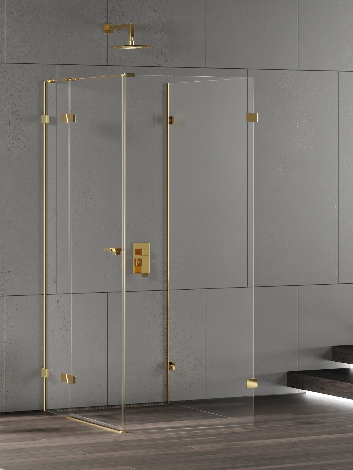 New Trendy Eventa Gold Shine cabina de ducha 90x90 cm cuadrada oro brillo/vidrio transparente EXK-4824