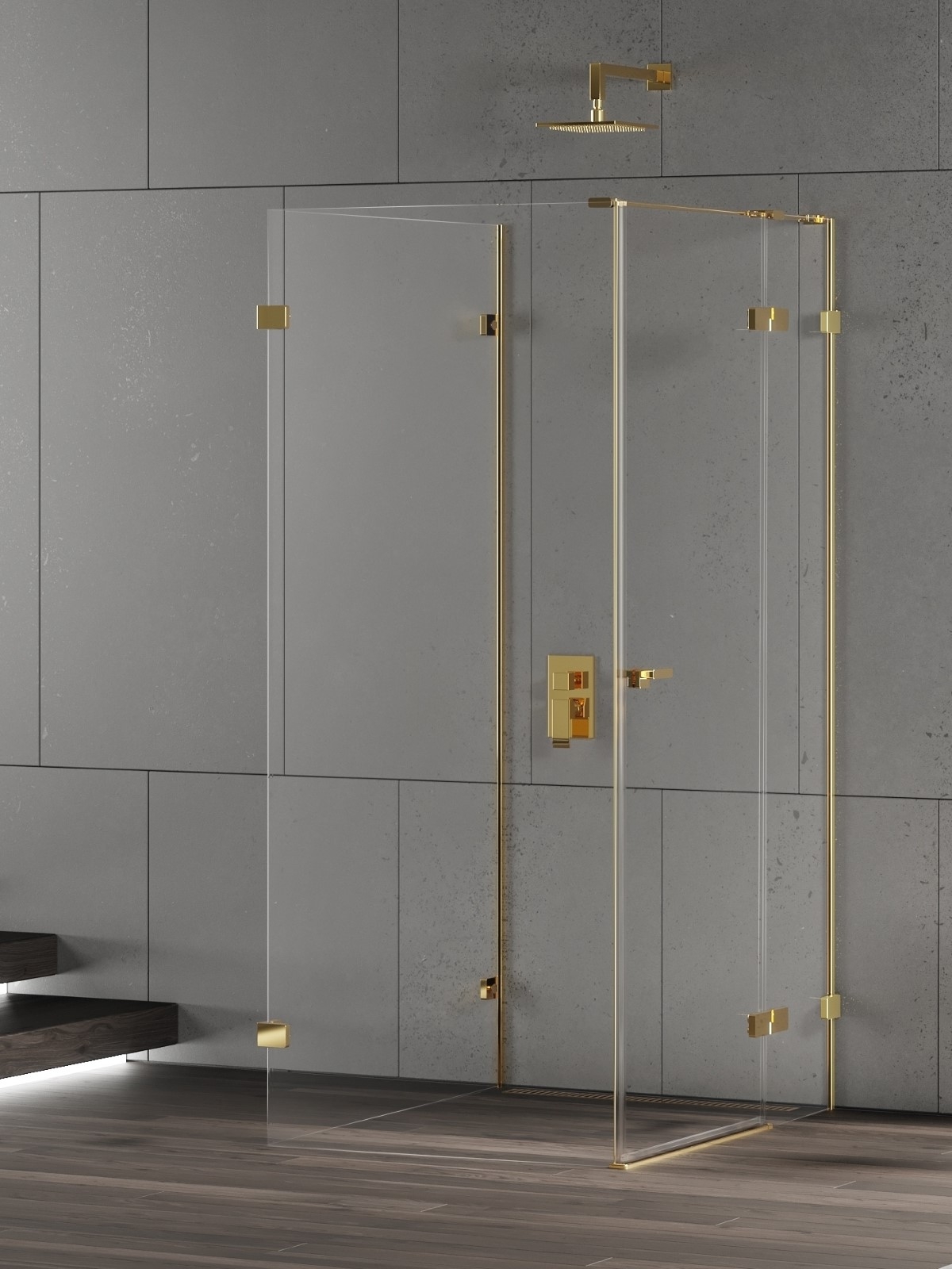 New Trendy Eventa Gold Shine cabina de ducha 90x90 cm cuadrada oro brillo/vidrio transparente EXK-4825