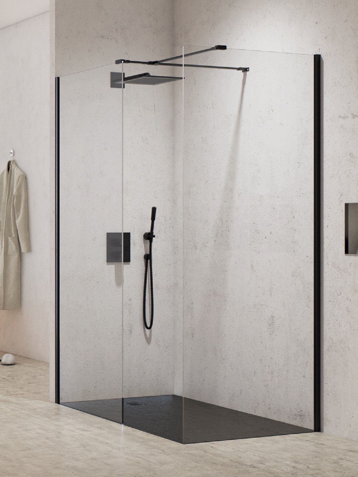 New Trendy New Modus Black cabina de ducha walk-in 140x80 cm rectangular negro mate/vidrio transparente EXK-5628