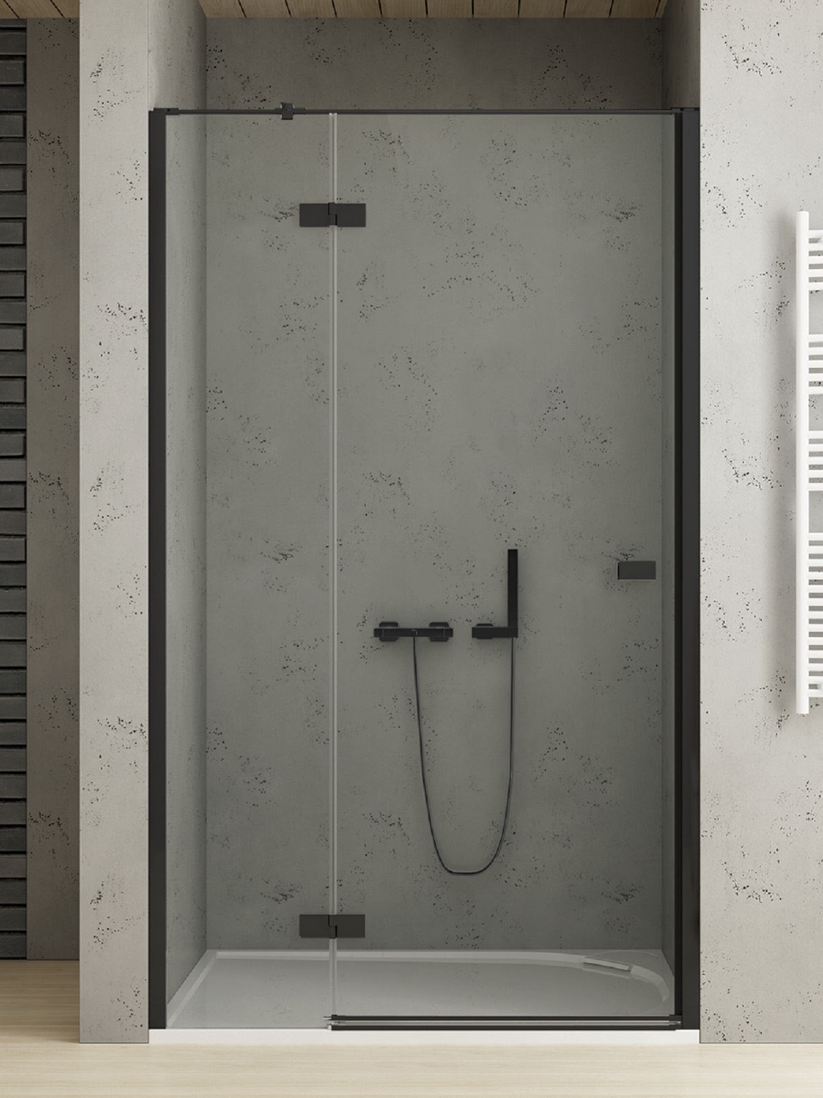 New Trendy Reflexa Black puerta de ducha 130 cm oscilante negro mate/vidrio transparente EXK-4908