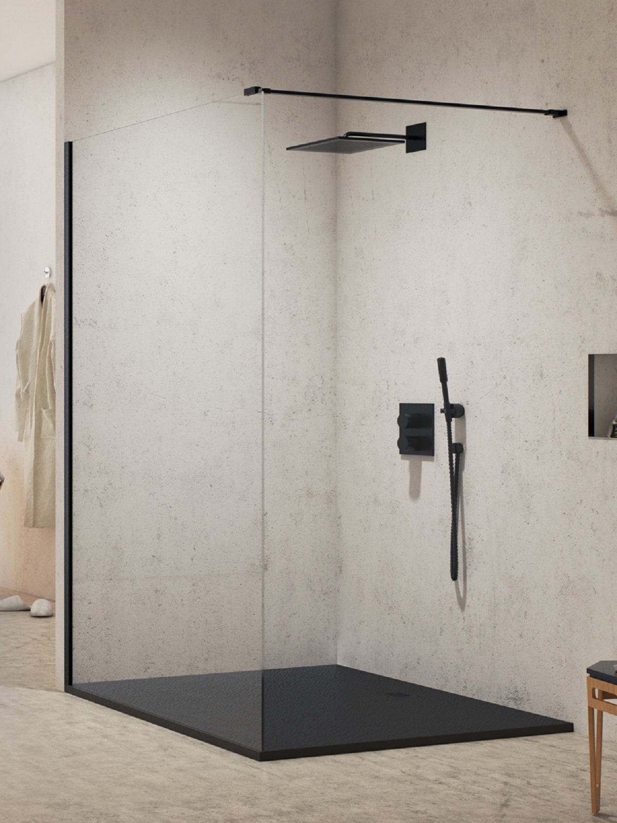 New Trendy New Modus Black mampara de ducha walk-in 100 cm negro mate/vidrio transparente EXK-5538