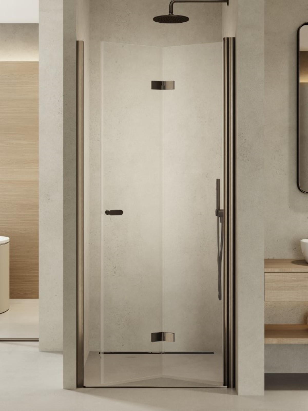 New Trendy New Soleo Gunmetal Brushed puerta de ducha 90 cm plegable grafito cepillado/vidrio transparente D-0543A