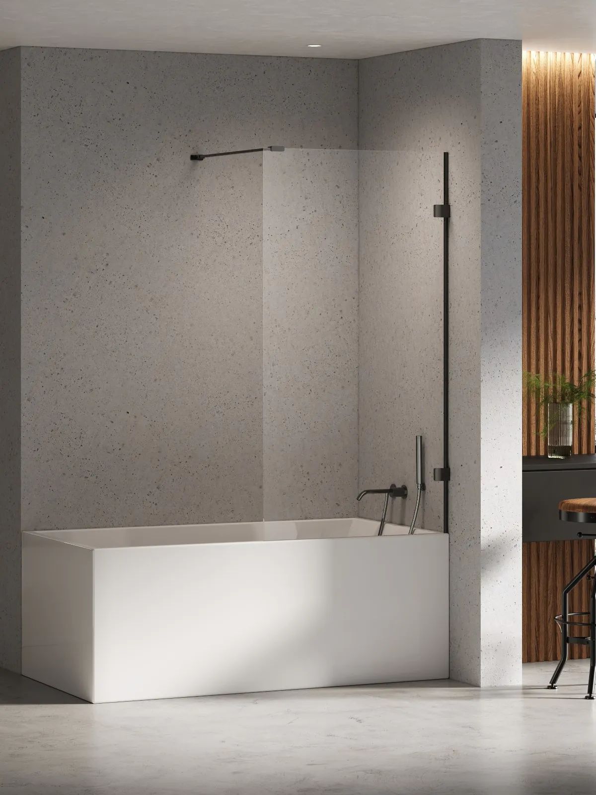 New Trendy Eventa Black Chrome mampara de bañera 80 cm una pieza negro brillo/vidrio transparente EXK-5690