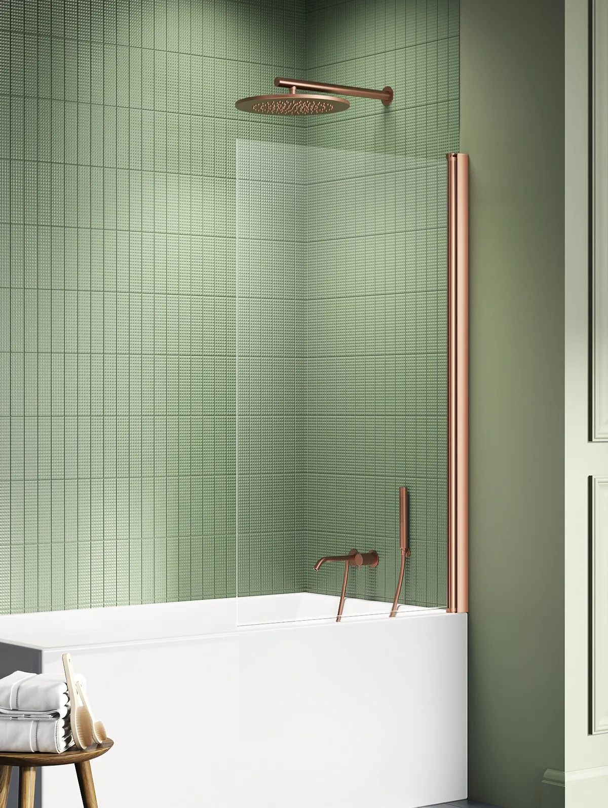 New Trendy New Soleo Copper Brushed mampara de bañera 80 cm una pieza cobre cepillado/vidrio transparente P-0130