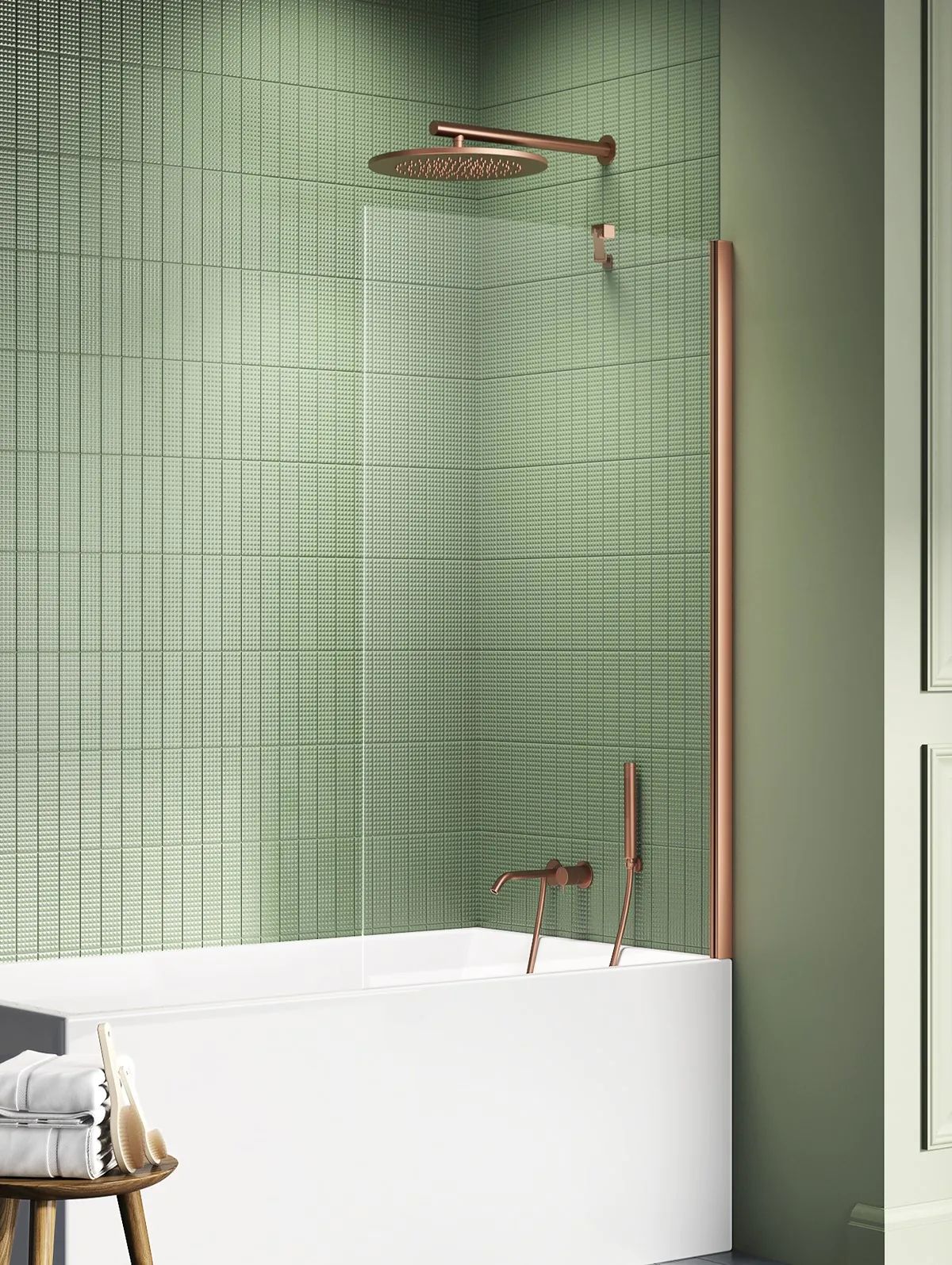 New Trendy New Soleo Copper Brushed mampara de bañera 80 cm una pieza cobre cepillado/vidrio transparente P-0135