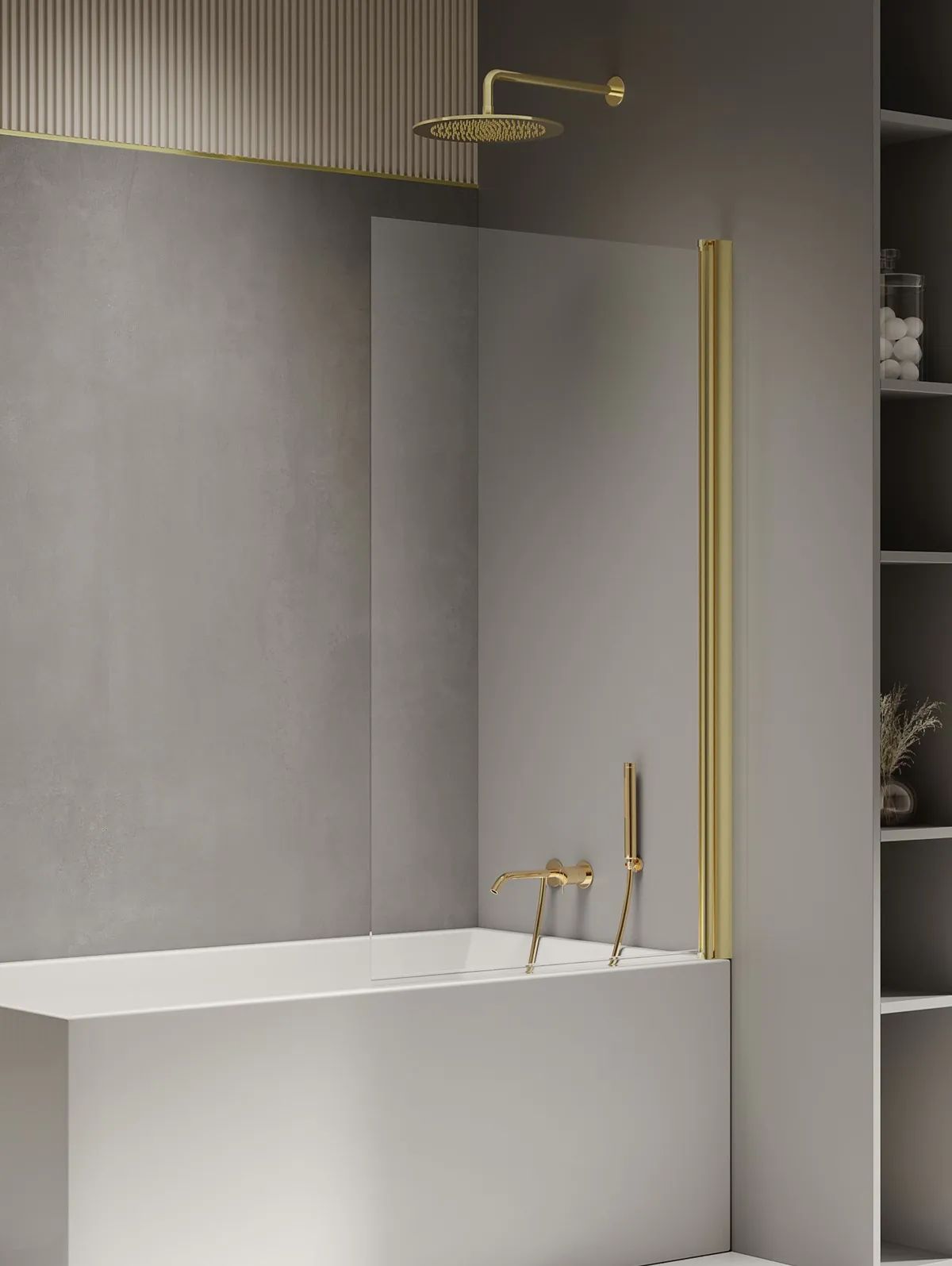New Trendy New Soleo Light Gold mampara de bañera 90 cm una pieza oro brillo/vidrio transparente P-0104