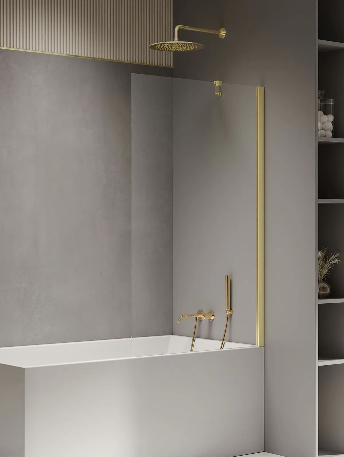 New Trendy New Soleo Light Gold mampara de bañera 80 cm una pieza oro brillo/vidrio transparente P-0117