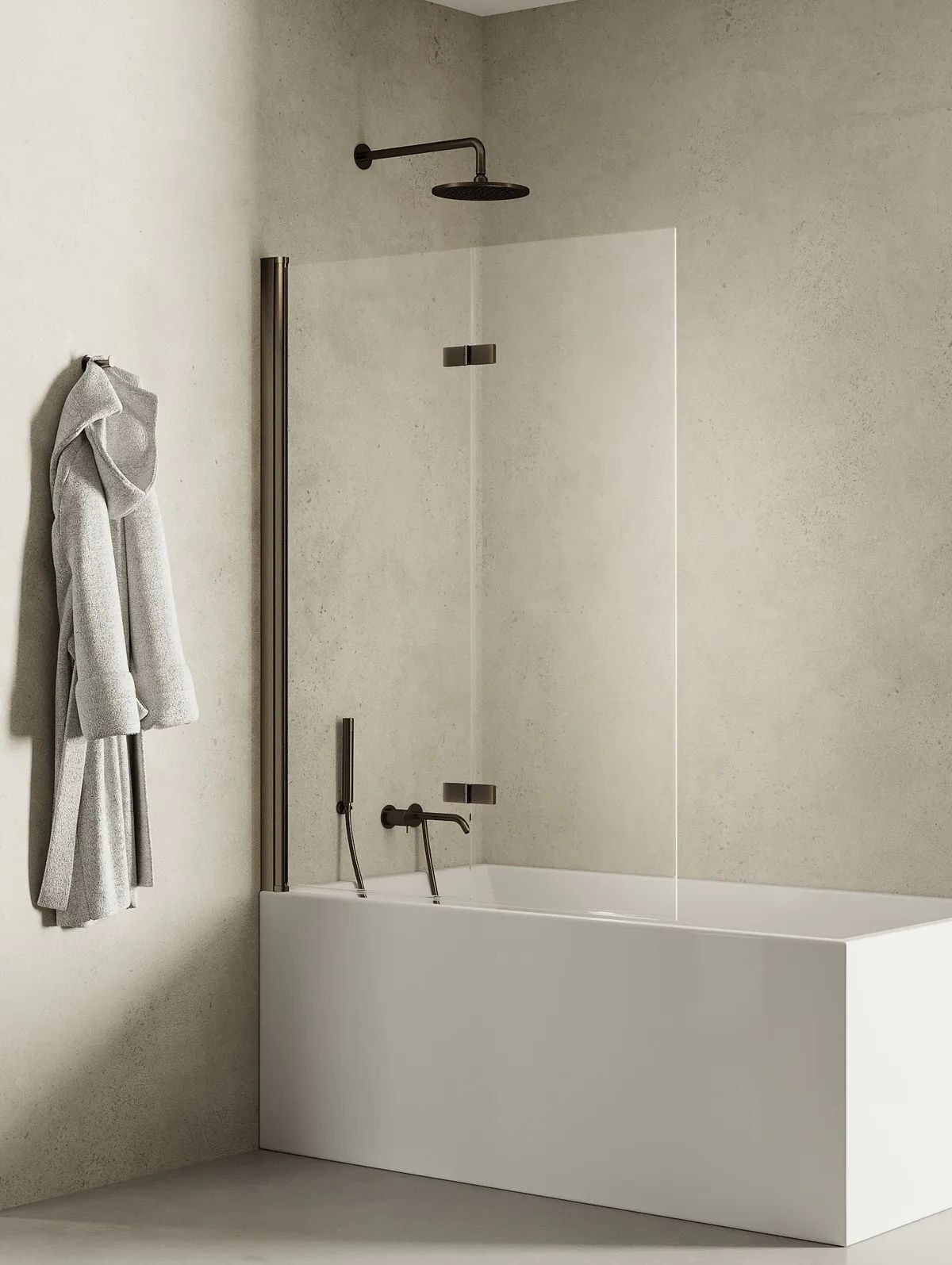 New Trendy New Soleo Gunmetal Brushed mampara de bañera 100 cm dos piezas cepillado/vidrio transparente P-0141