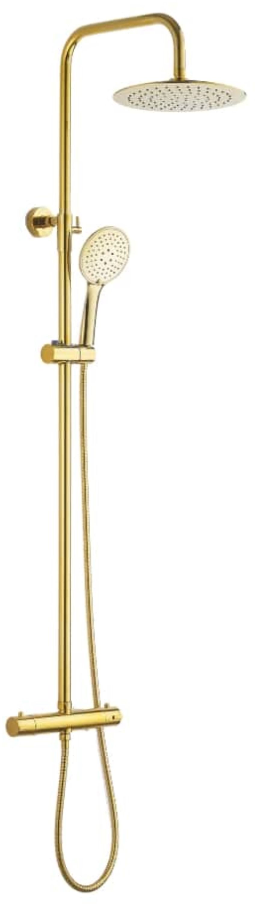 Invena Gold conjunto de ducha a pared con termostato con rociador con efecto lluvia oro AU-16-009