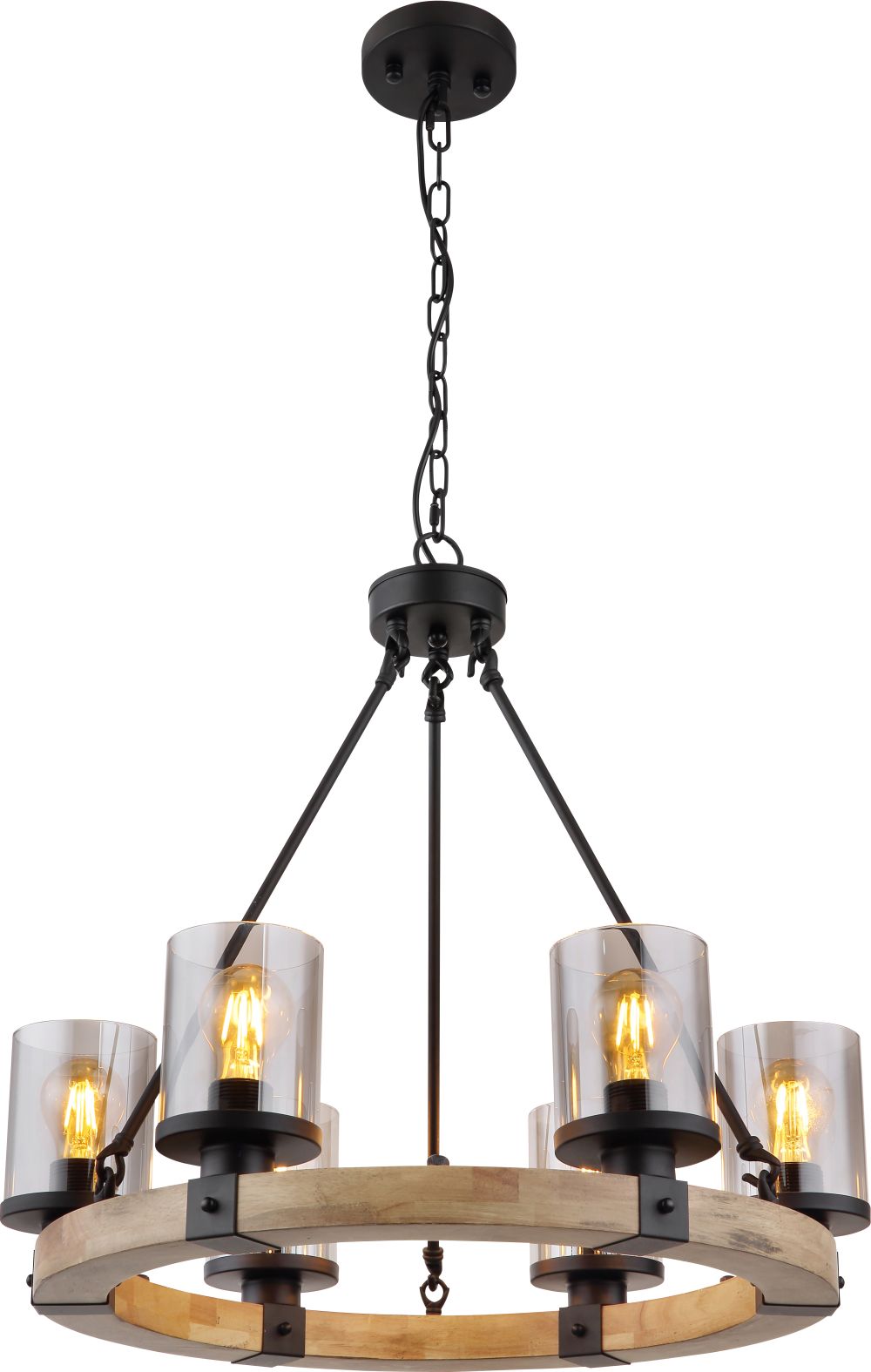 Globo Lighting Lila lámpara colgante 6x60 W negro-ahumado-madera 15555-6H