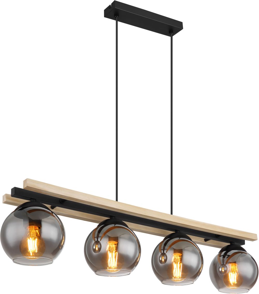Globo Lighting Conni lámpara colgante 4x25 W negro-humado-madera 15569-4H
