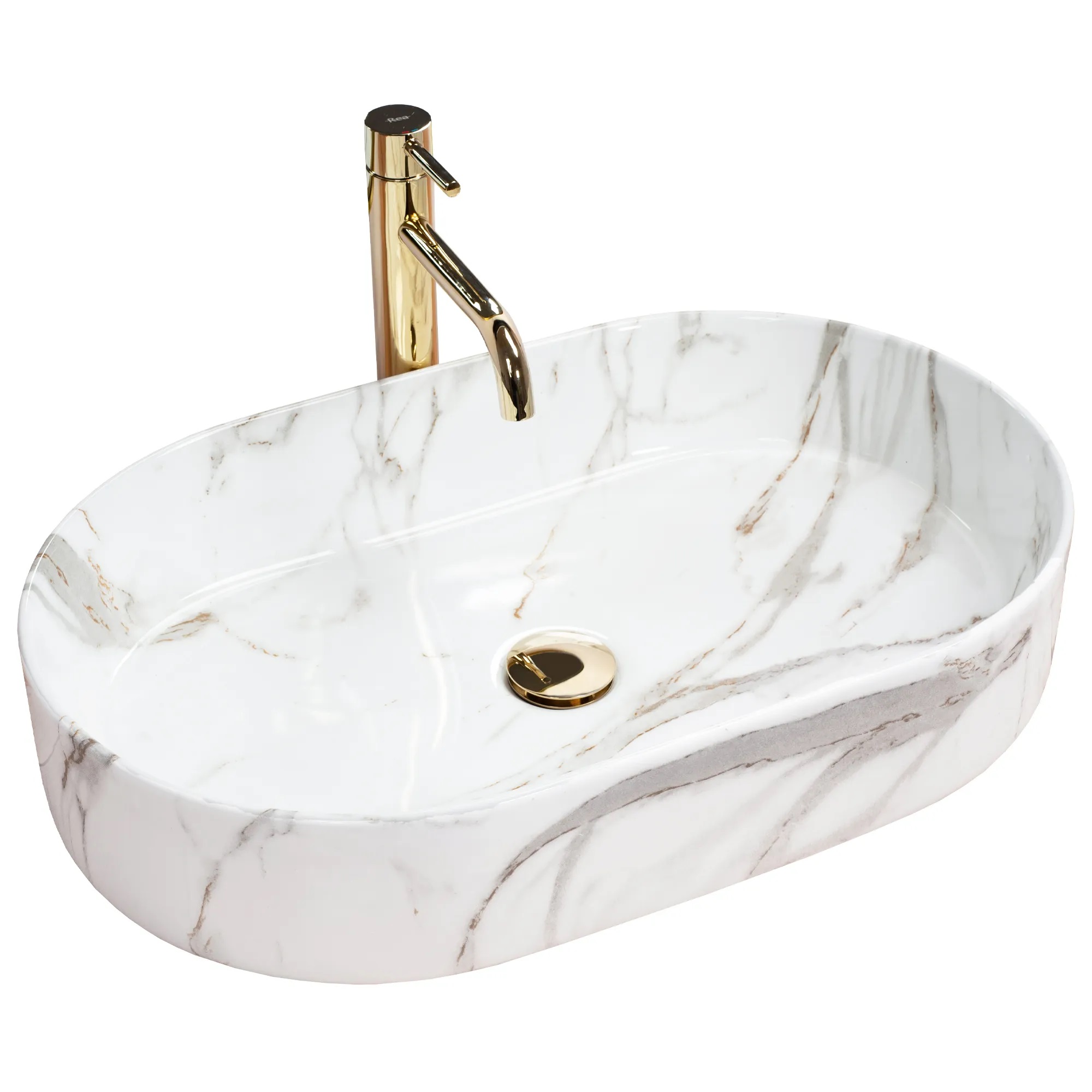 Rea Nadia lavabo 61x38.5 cm oval sobre encimera brillante REA-U6506