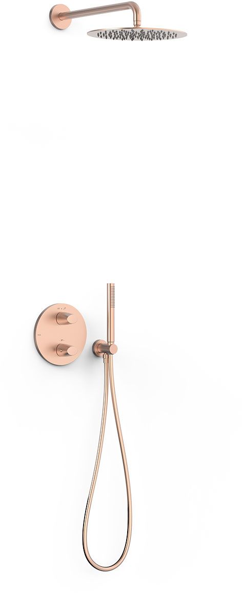 Tres Therm-Box conjunto de ducha empotrado con termostato con rociador con efecto lluvia oro 28125004OPM