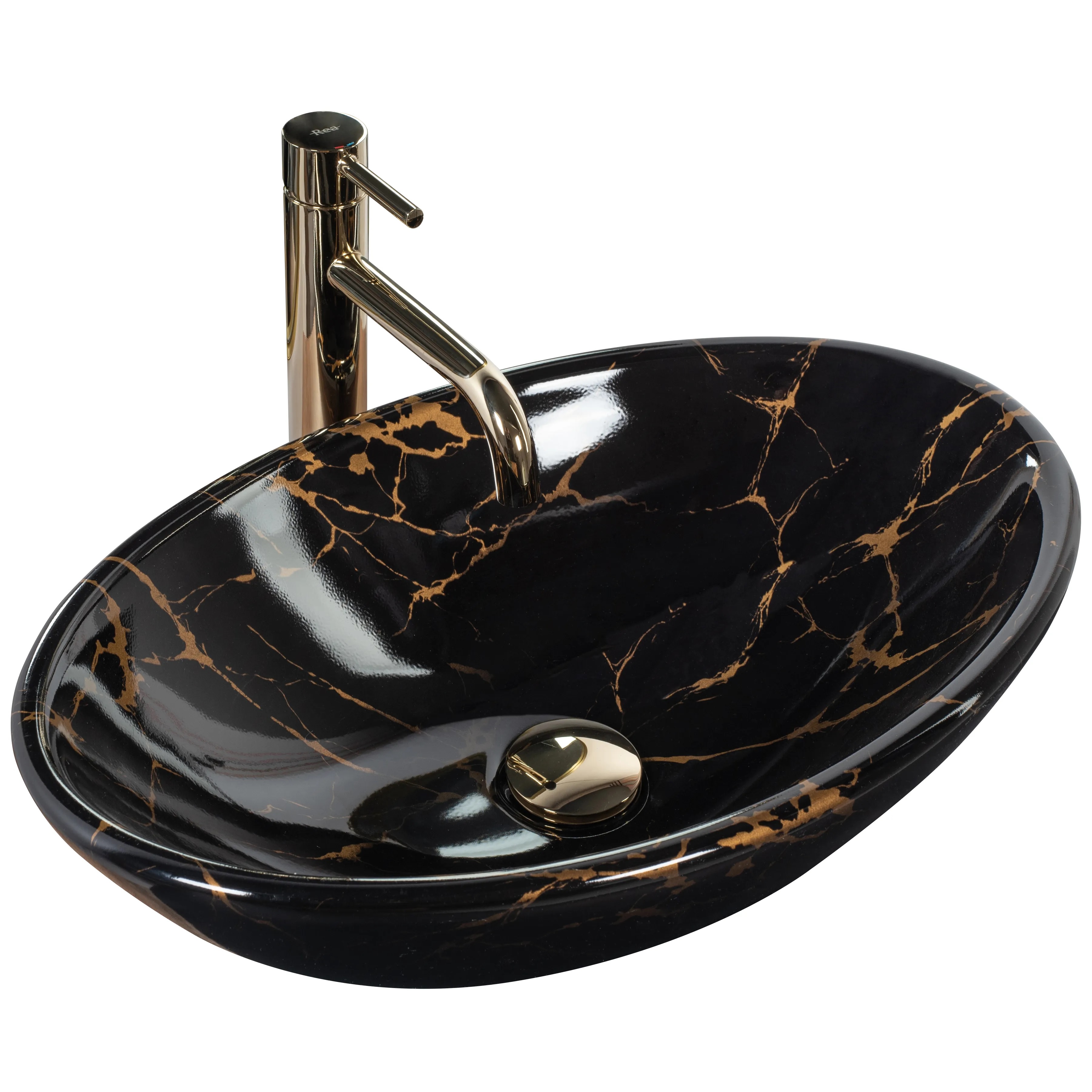 Rea Pamela lavabo 53x33 cm oval sobre encimera negro-oro REA-U5067