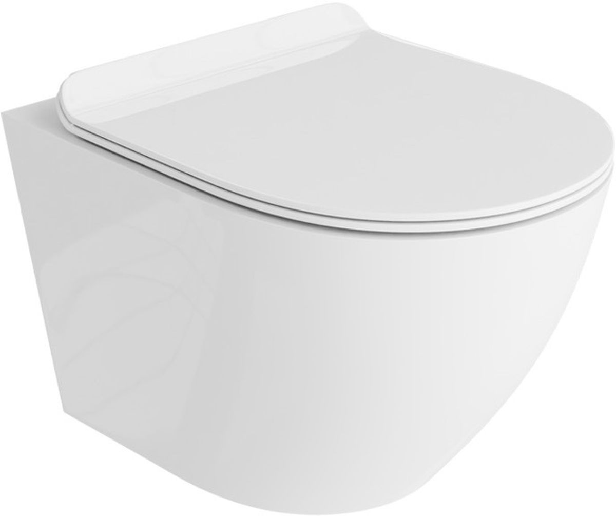 LaVita Sofi taza de inodoro con asiento de cierre suave de pie sin reborde blanco brillante 5900378332558