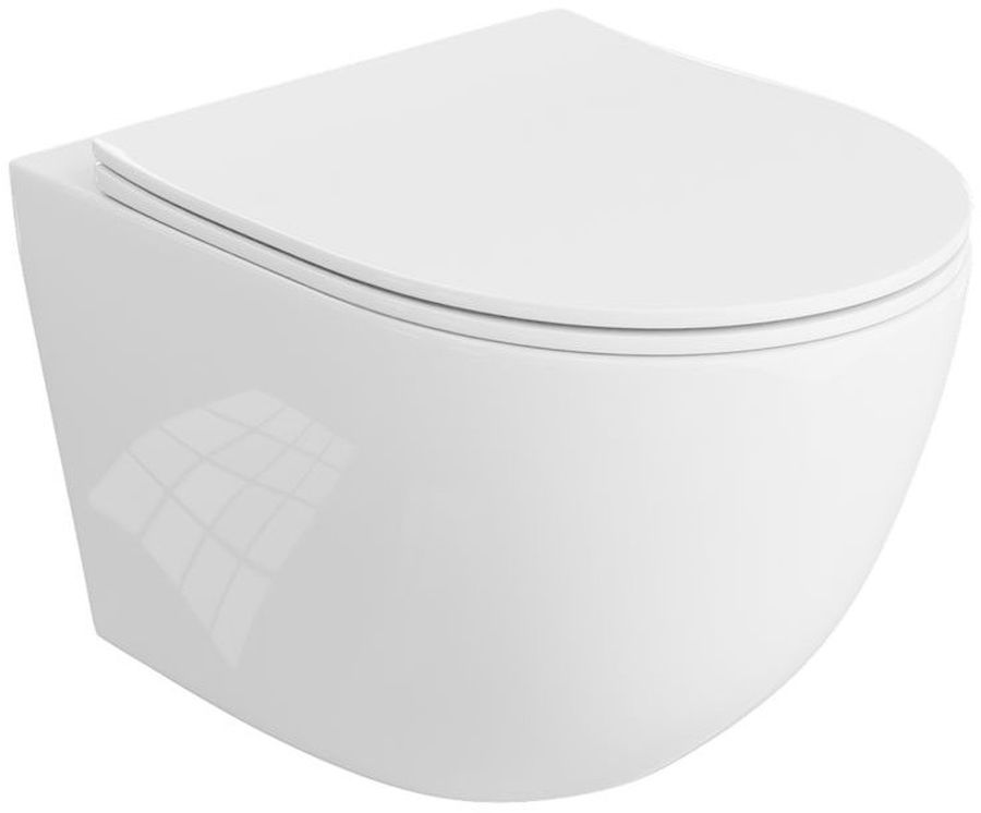 LaVita Sinto taza de inodoro con asiento de cierre suave suspendido sin reborde con descarga de remolino blanco brillante 5900378334798