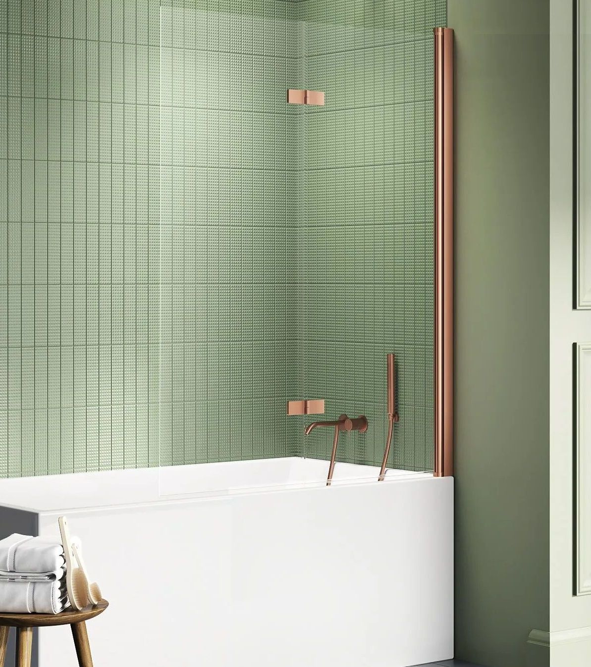 New Trendy New Soleo Copper Brushed mampara de bañera 100 cm dos piezas cobre cepillado/vidrio transparente P-0124