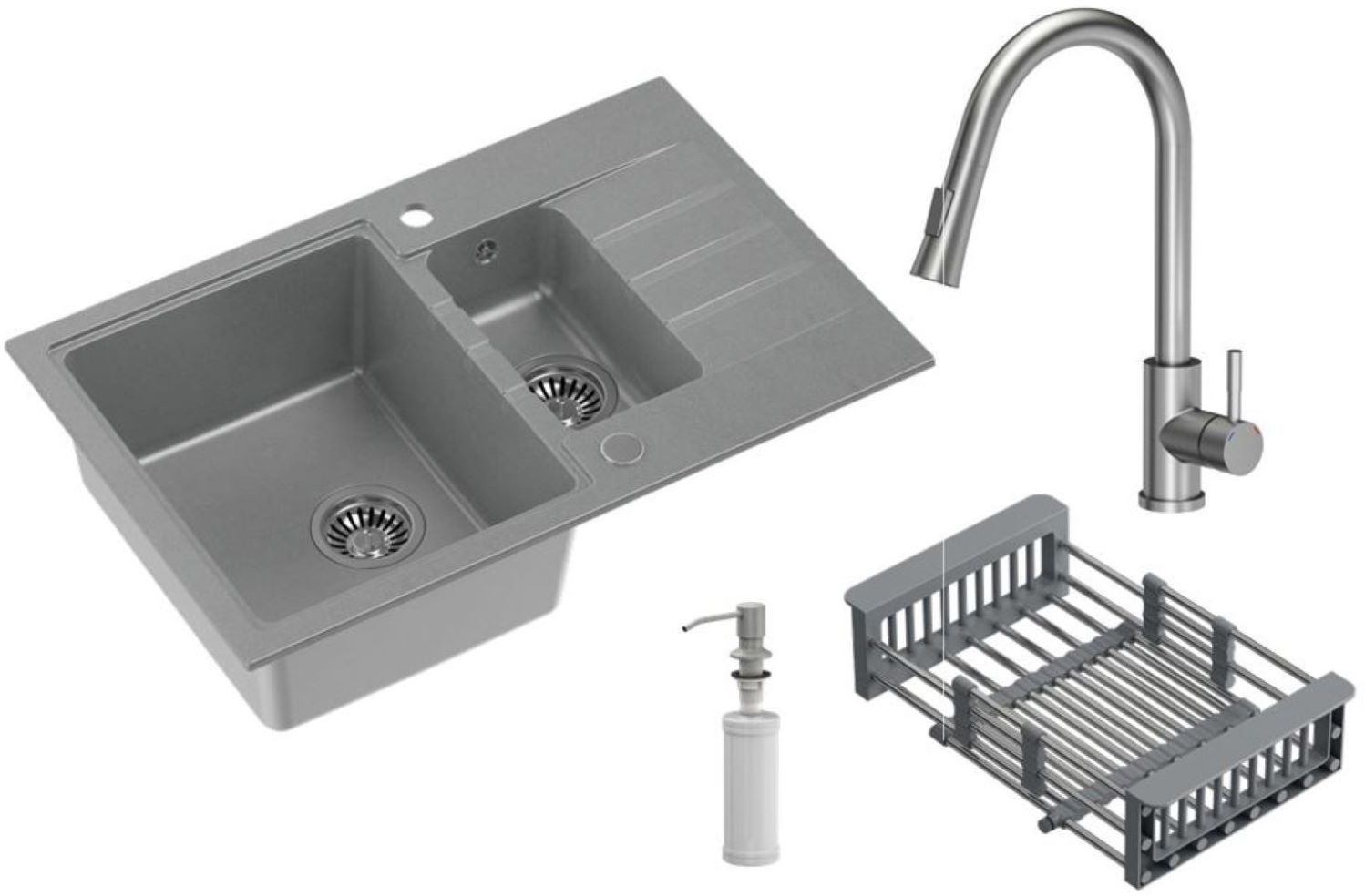 Quadron Comfort 156 fregadero con grifo y accesorios gris/acero HCQP57850SZ_3673500BS