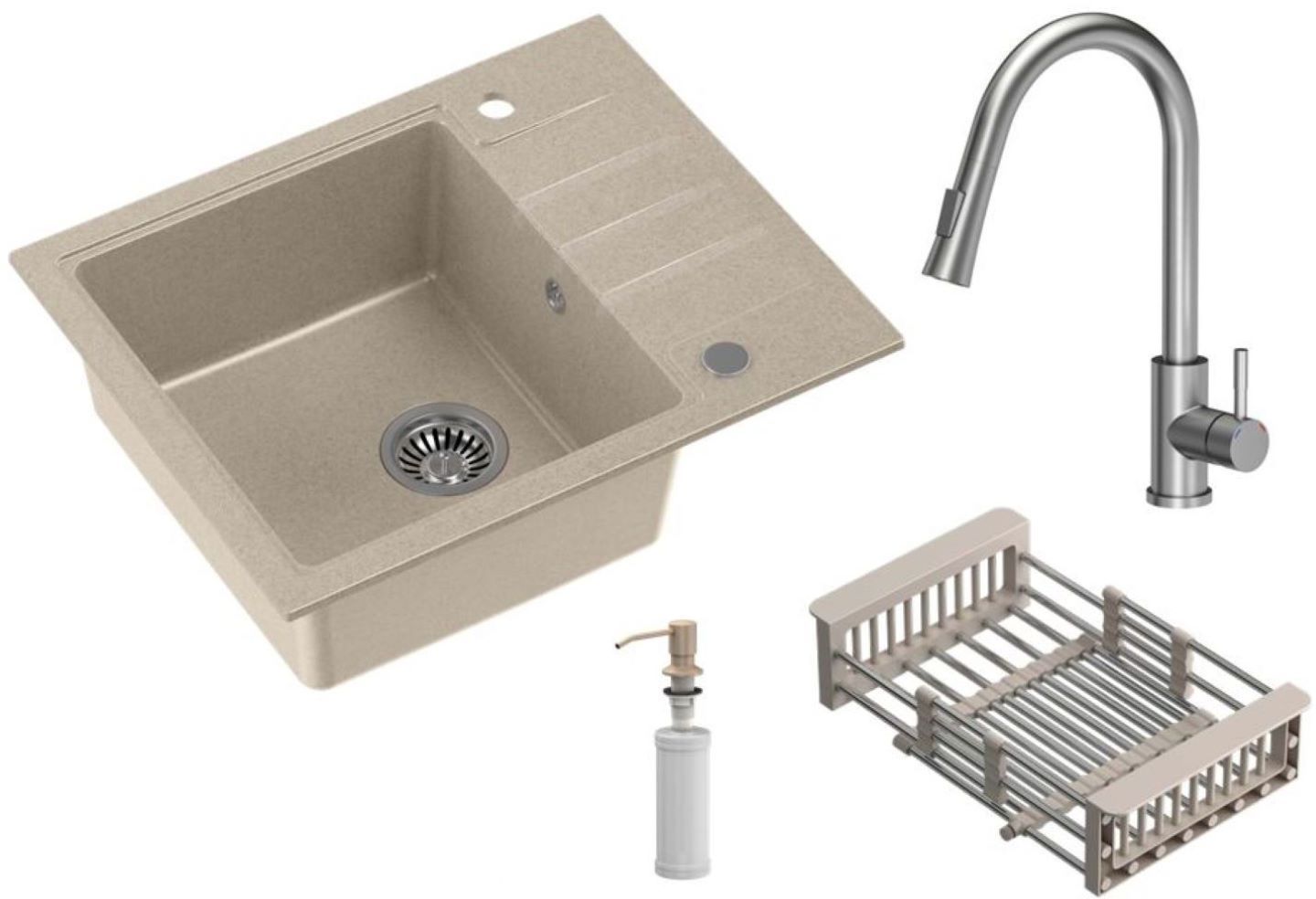 Quadron Comfort 116 fregadero con grifo y accesorios beige/acero HCQP6250BEZK_3673500BS