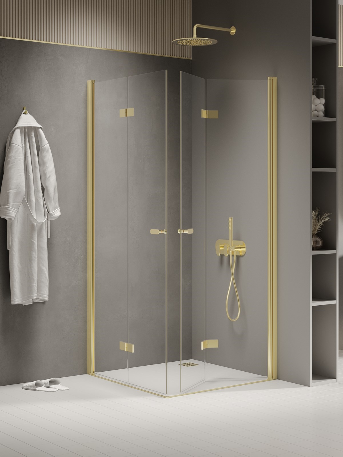 New Trendy New Soleo Light Gold cabina de ducha 90x90 cm cuadrada oro brillo/vidrio transparente K-1953
