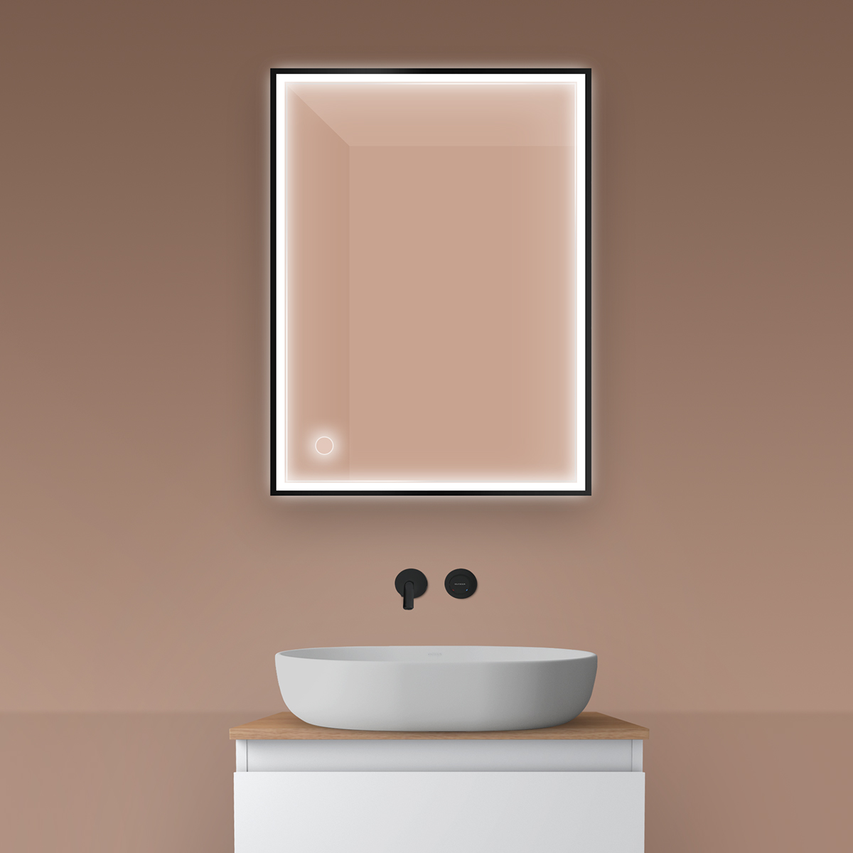 Oltens Nordlis espejo 60x80 cm rectangular con iluminación con lámina calefactora negro 64105300