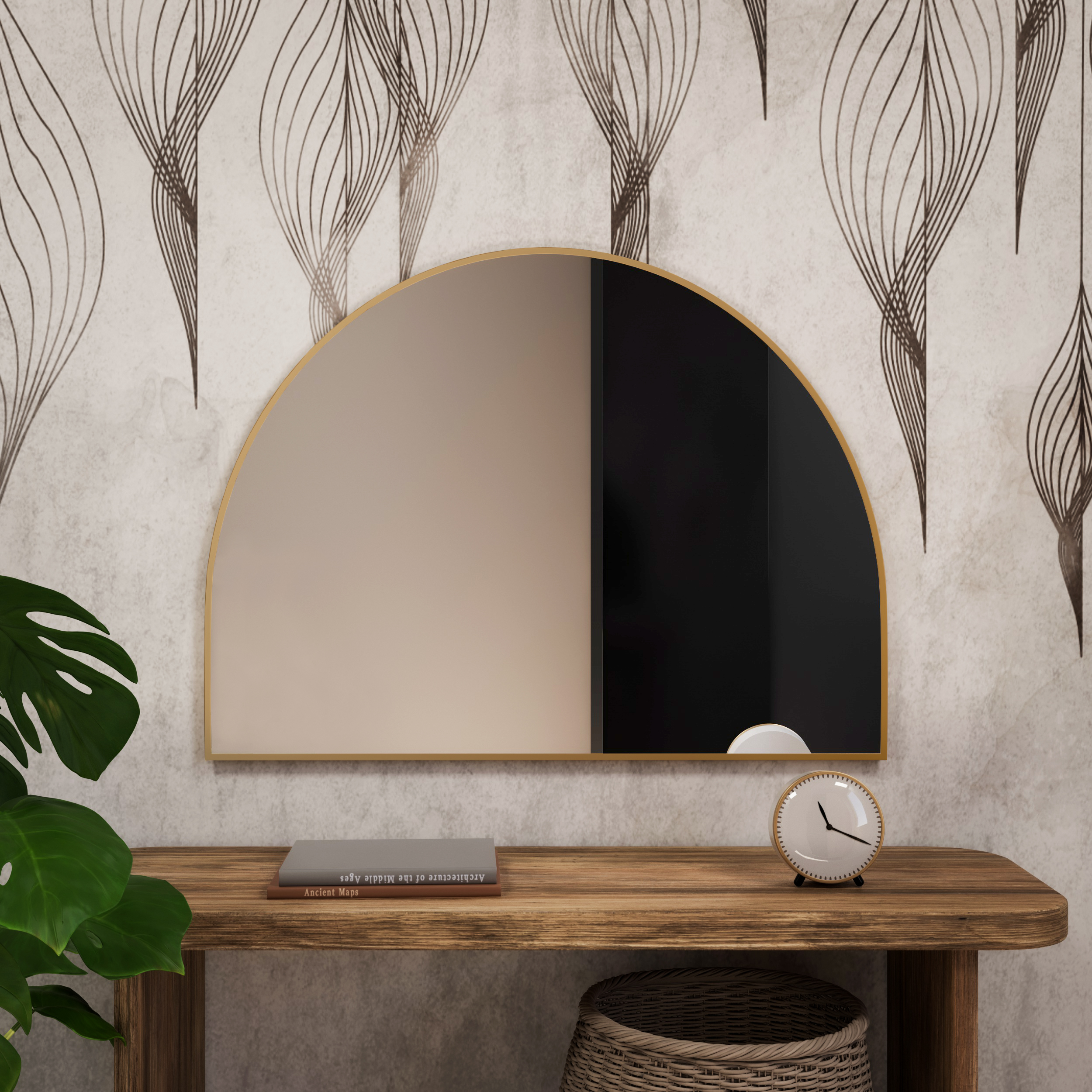 Baltica Design Tiny Border Semi Round espejo 80x60 cm dorado 5904107924045