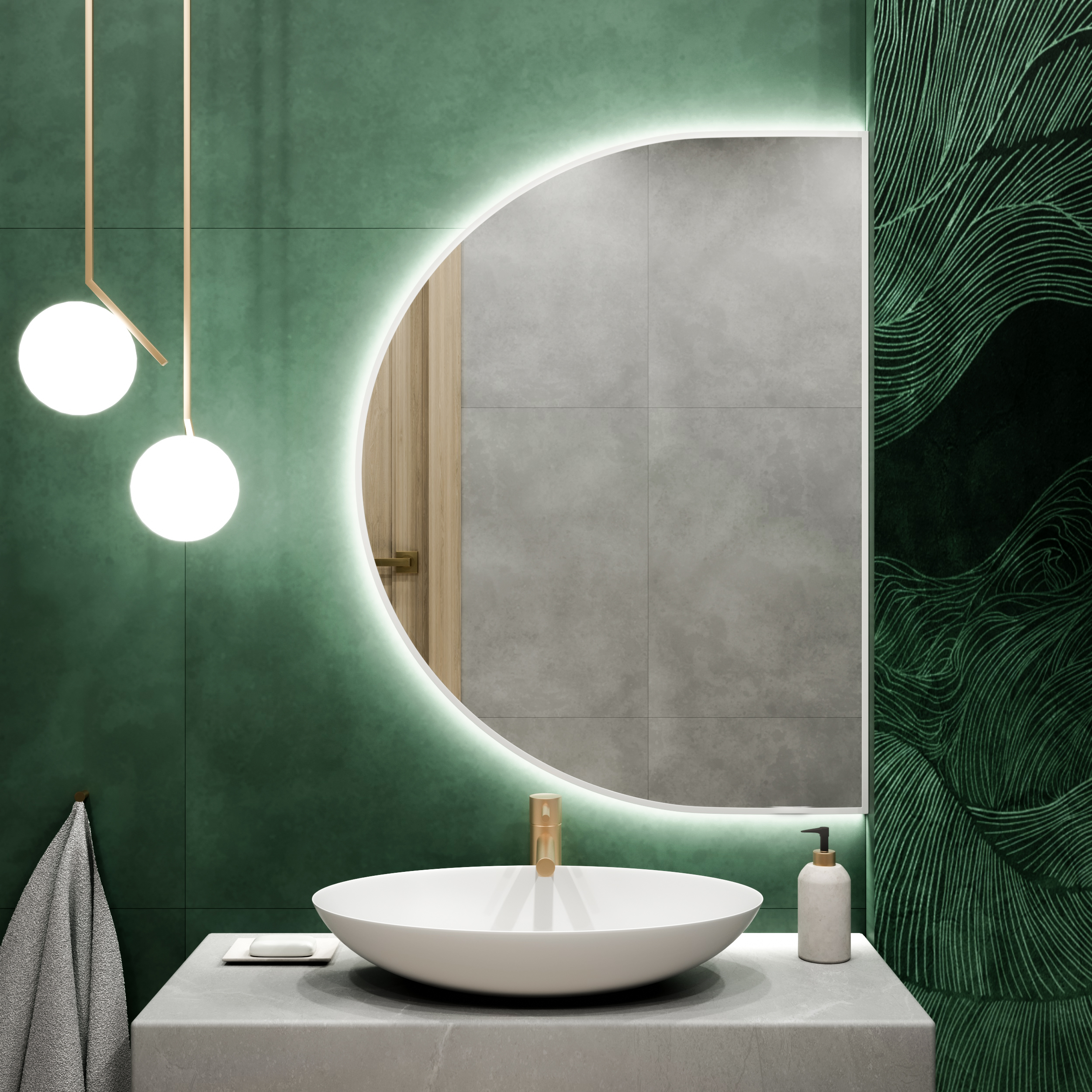 Baltica Design Tiny Border Semi Round espejo 100x50 cm con iluminación blanco 5904107925127