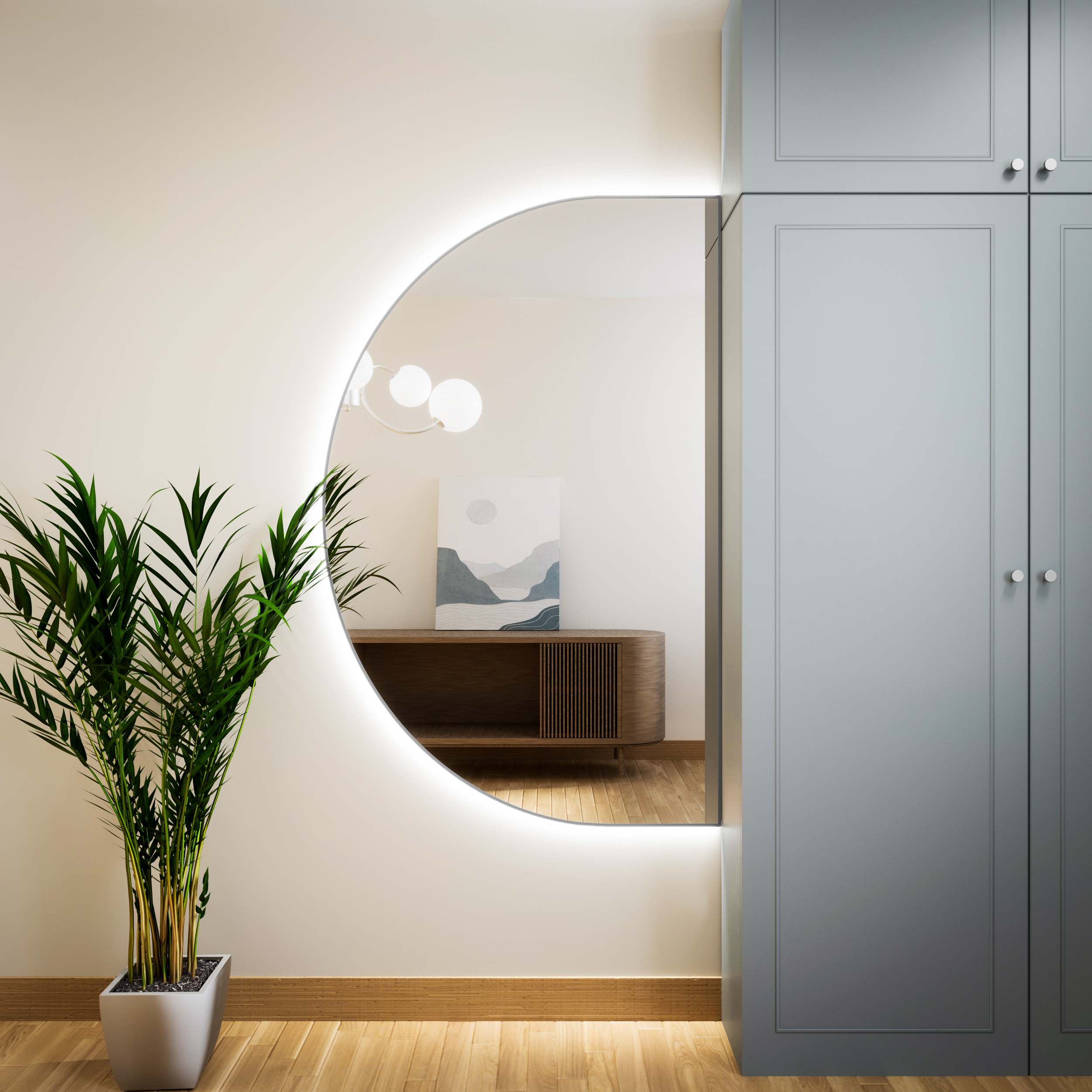 Baltica Design Tiny Border Semi Round espejo 140x70 cm con iluminación plata 5904107925721