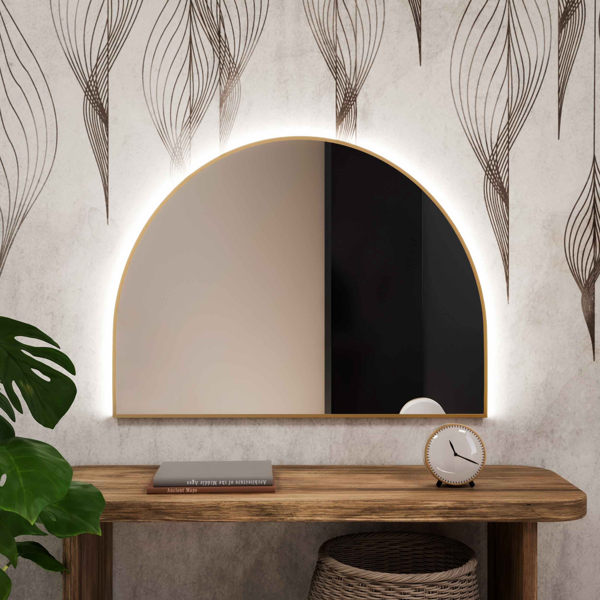 Baltica Design Tiny Border Semi Round espejo 150x95 cm con iluminación negro 5904107926018