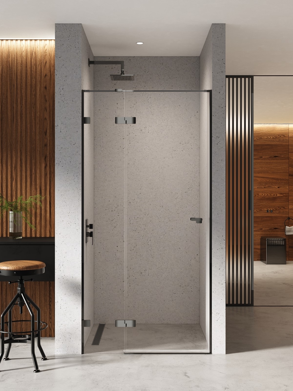 New Trendy Eventa Black Chrome puerta de ducha 120 cm oscilante negro brillante/vidrio transparente EXK-6135