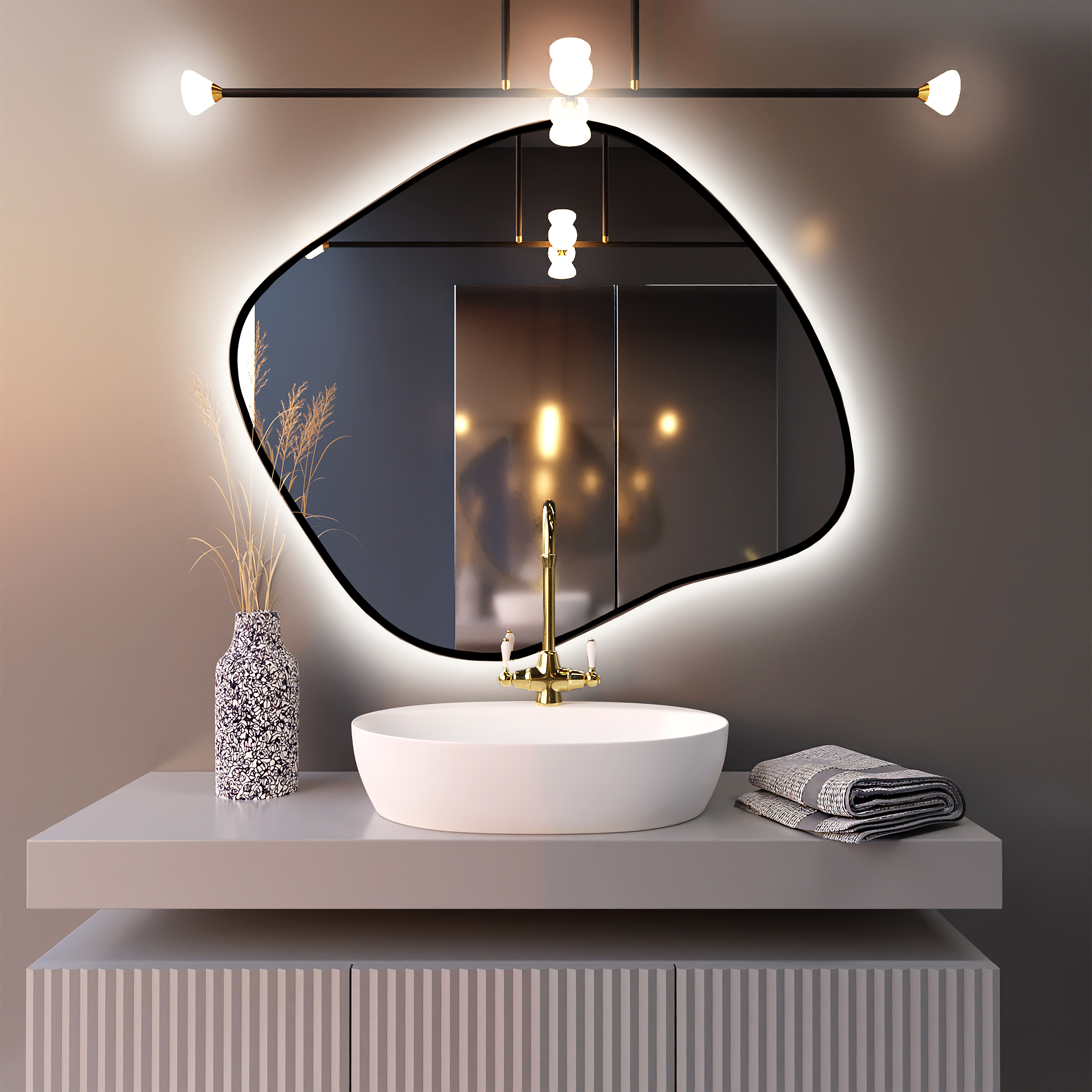 Baltica Design Bright Stain III espejo 80x70 cm con iluminación negro 5904107920221