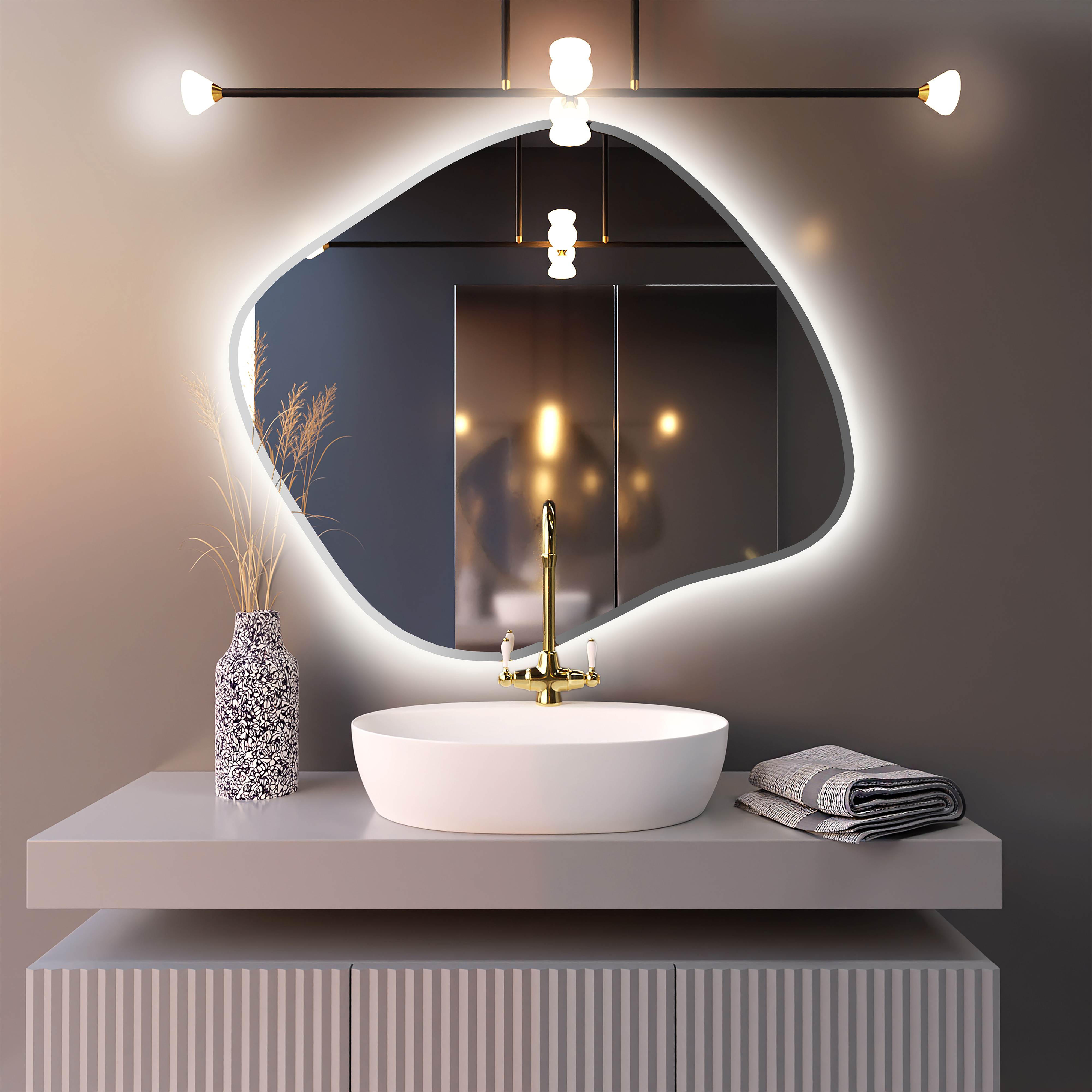 Baltica Design Bright Stain III espejo 50x43 cm con iluminación plata 5904107920306