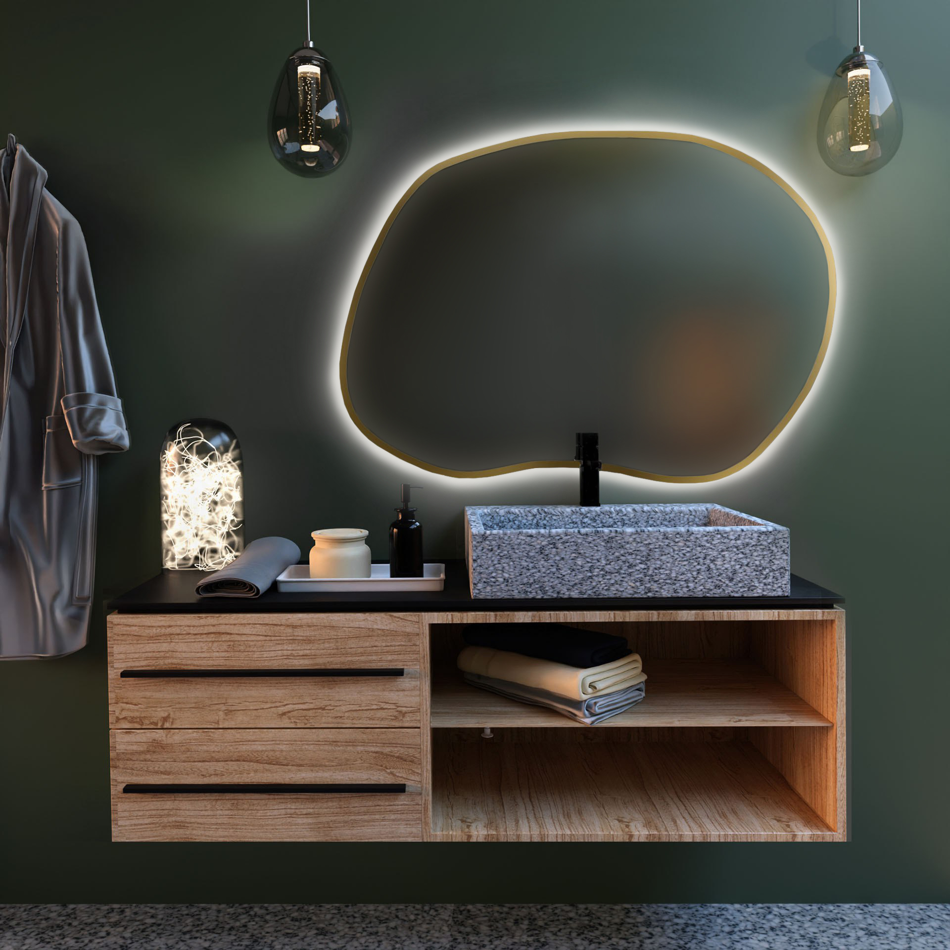 Baltica Design Bright Stain II espejo 70x50 cm con iluminación dorado 5904107919829