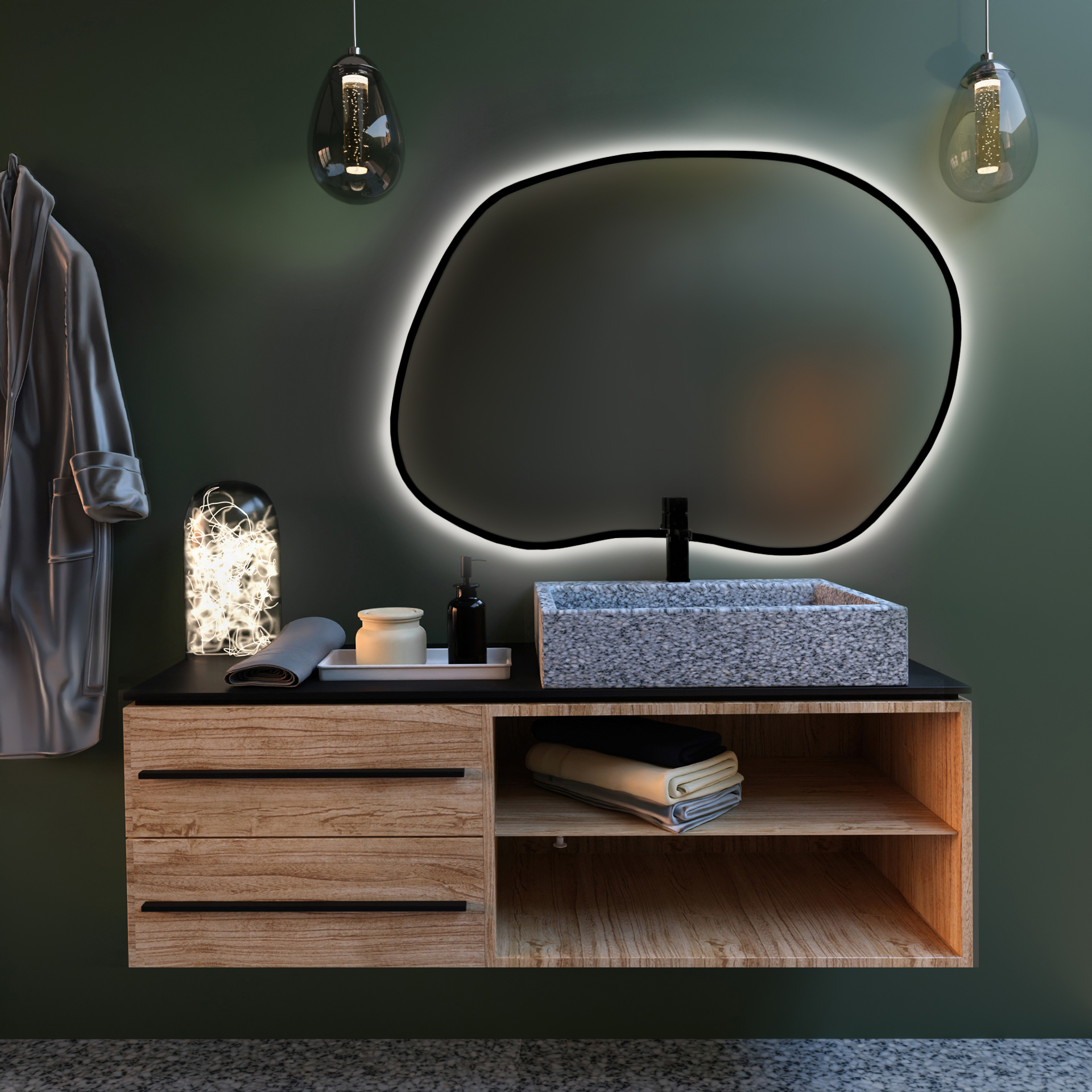 Baltica Design Bright Stain II espejo 90x64 cm con iluminación negro 5904107919522