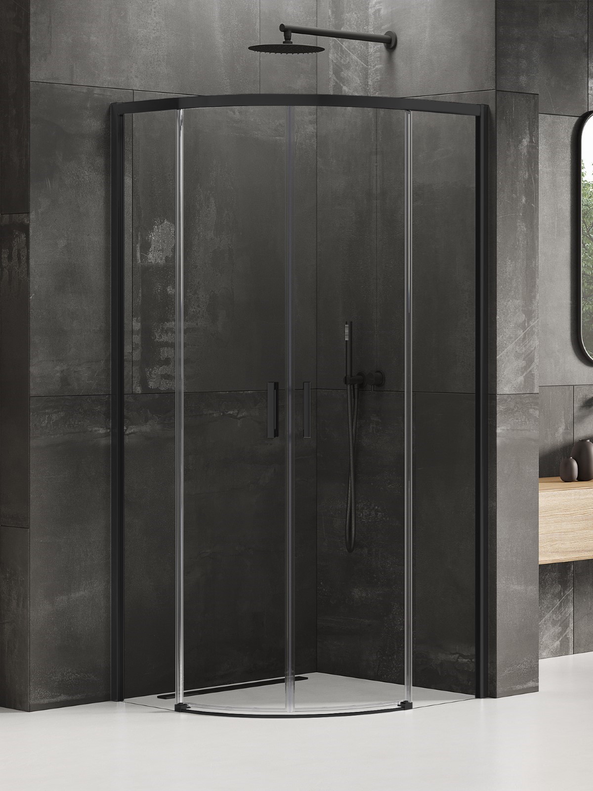 New Trendy Prime Black cabina de ducha 90x90 cm semicircular negro mate/vidrio transparente K-3557