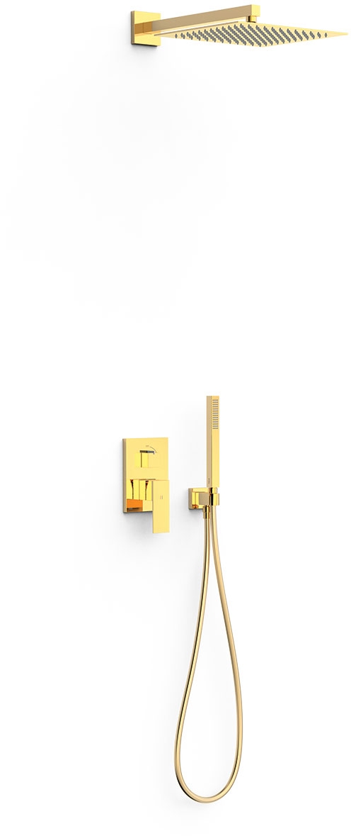 Tres Cuadro-Tres conjunto de ducha empotrado con rociador con efecto lluvia oro 00628004OR