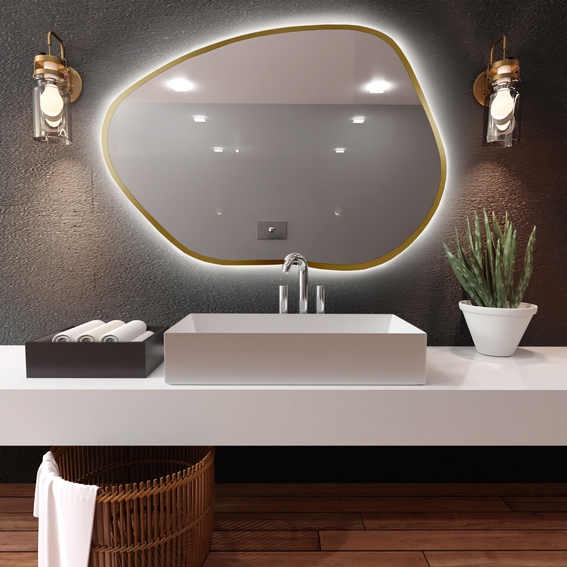 Baltica Design Bright Stain I espejo 70x50 cm con iluminación oro 5904107919119
