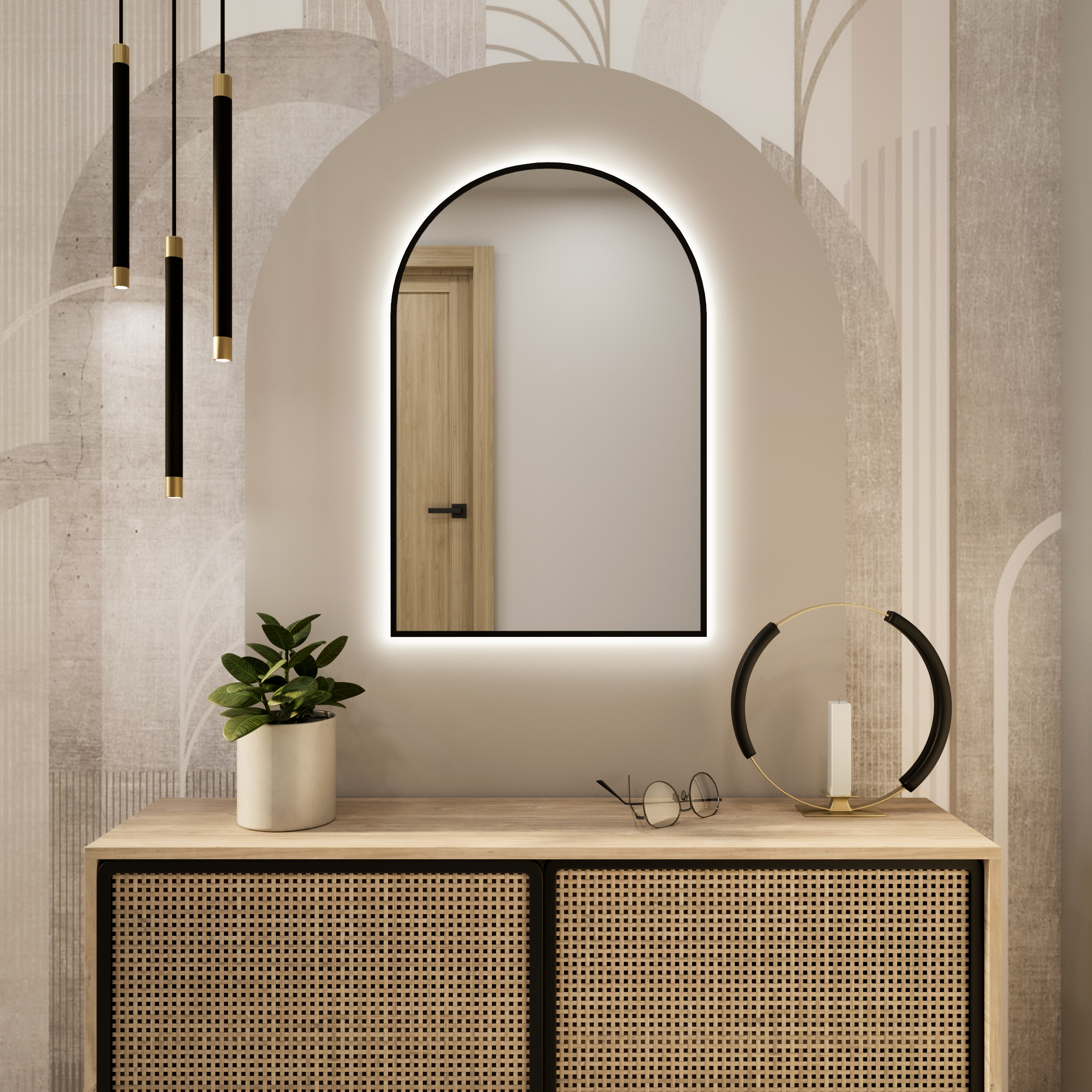Baltica Design Tiny Border Pastille Cut espejo 50x100 cm con iluminación negro 5904107929989