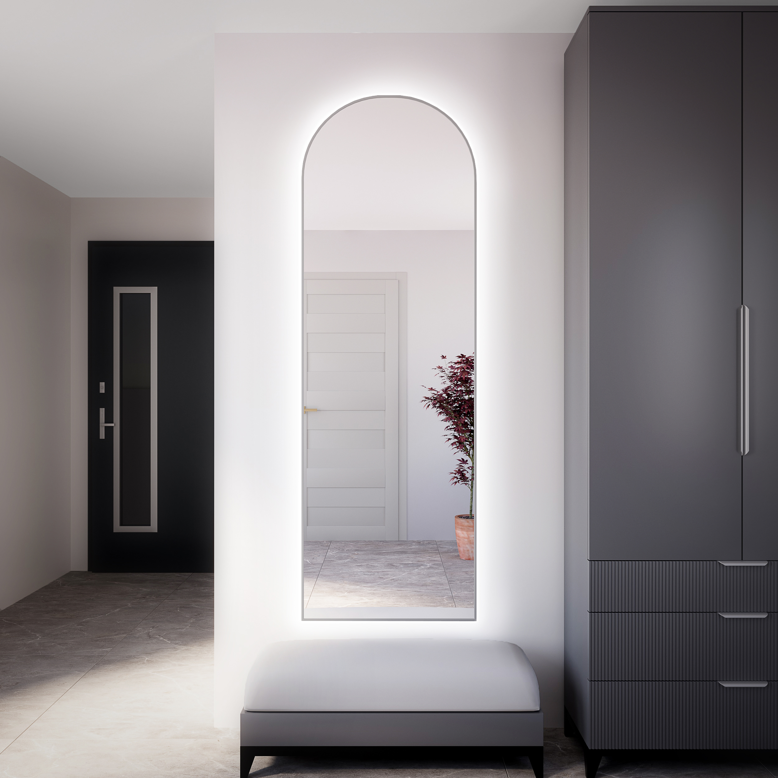 Baltica Design Tiny Border Pastille Cut espejo 60x120 cm con iluminación plata 5904107930152