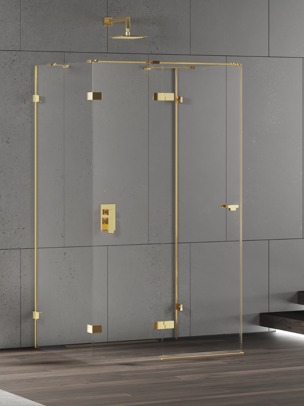 New Trendy Eventa Gold Shine cabina de ducha 100x100 cm cuadrada oro brillo/vidrio transparente EXK-4808