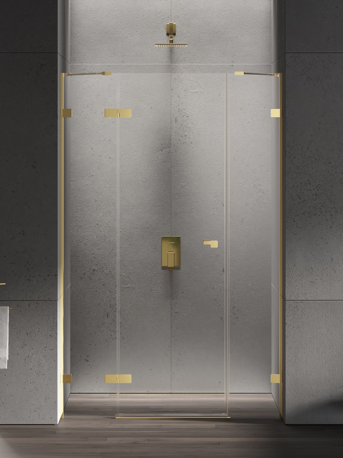 New Trendy Eventa Gold Shine puerta de ducha 130 cm oscilante oro brillante/vidrio transparente EXK-4683