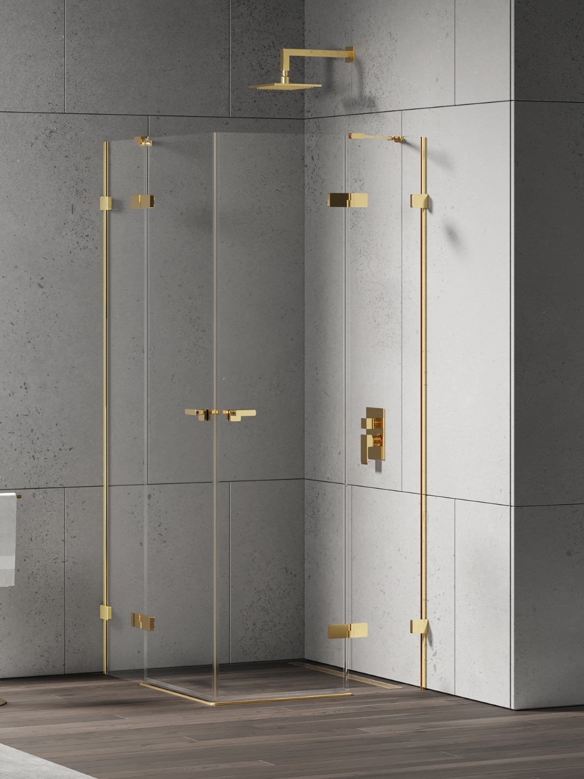 New Trendy Eventa Gold Shine cabina de ducha 90x80 cm rectangular oro brillo/vidrio transparente EXK-4754