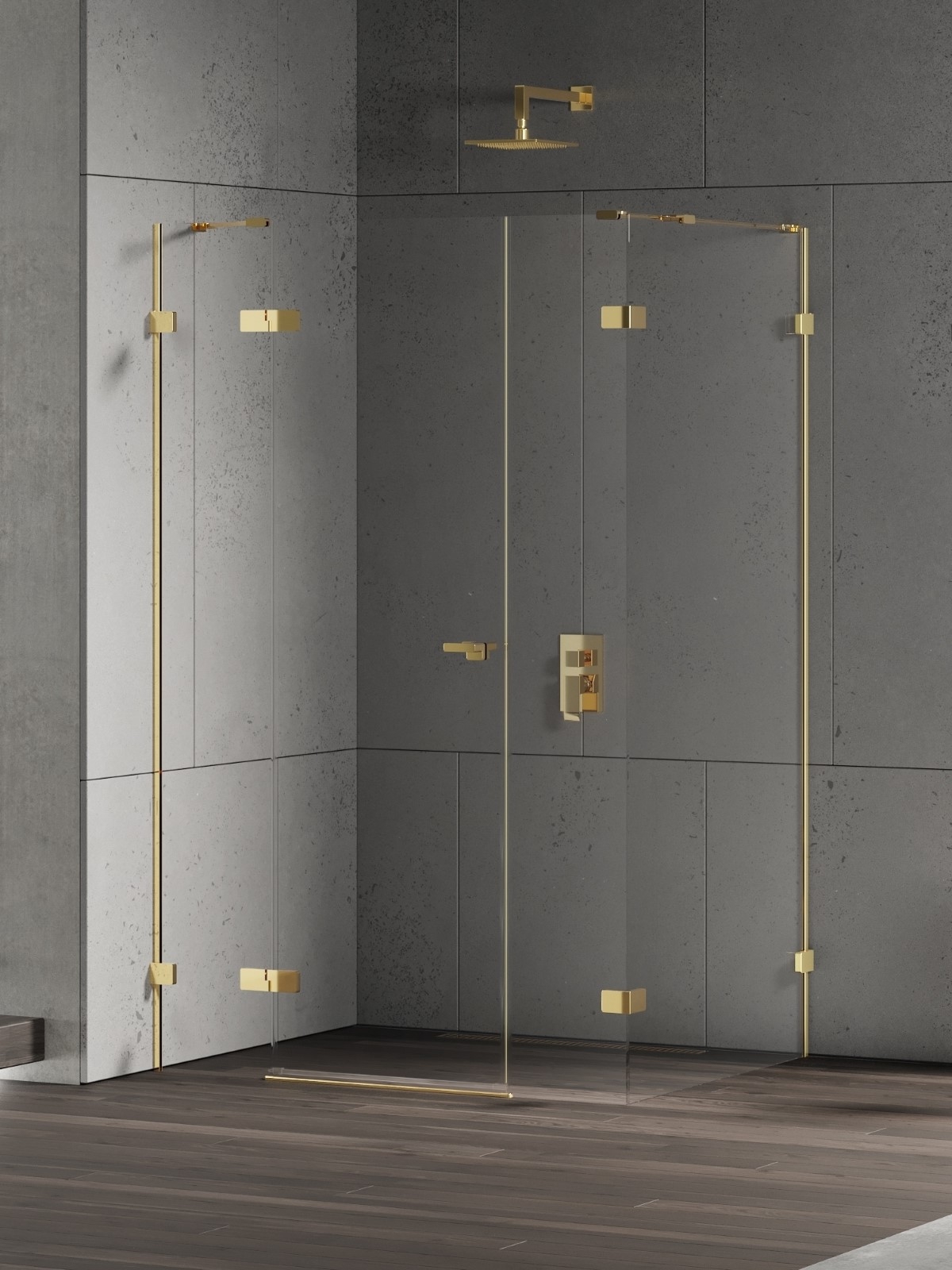 New Trendy Eventa Gold Shine cabina de ducha 150x100 cm rectangular oro brillo/vidrio transparente EXK-4790